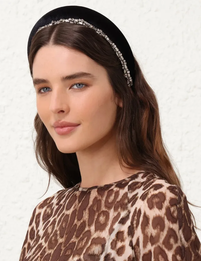 Women Zimmermann Hair Accessories Velvet Rhinestone Headband Black