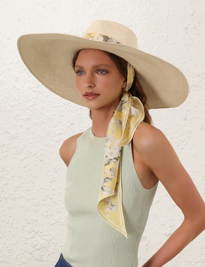 Women Zimmermann Hats Long Brim Straw Sunhat Yellow Floral