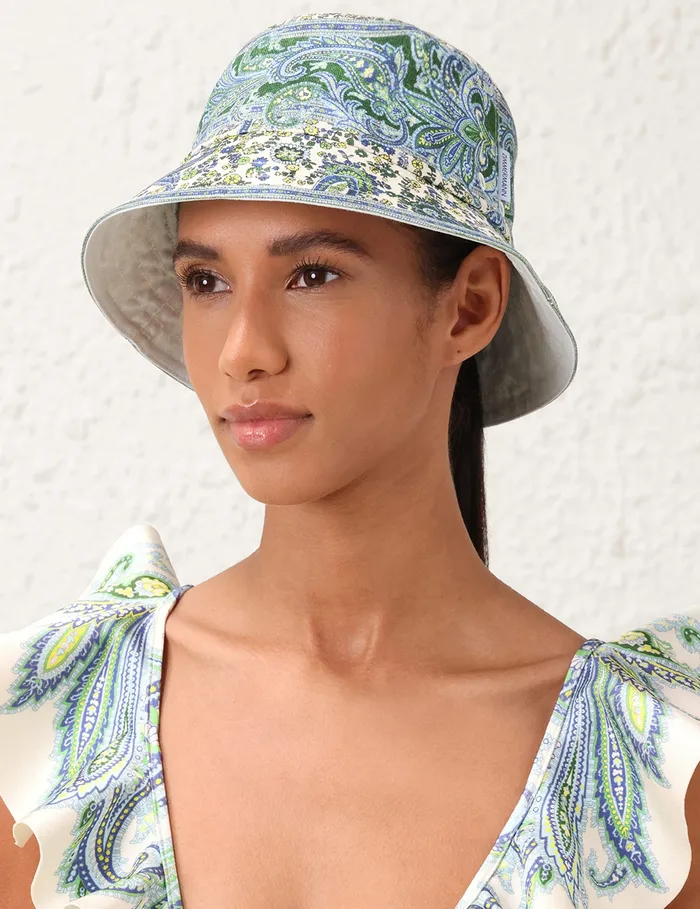 Women Zimmermann Hats Printed Canvas Bucket Hat Green Paisley