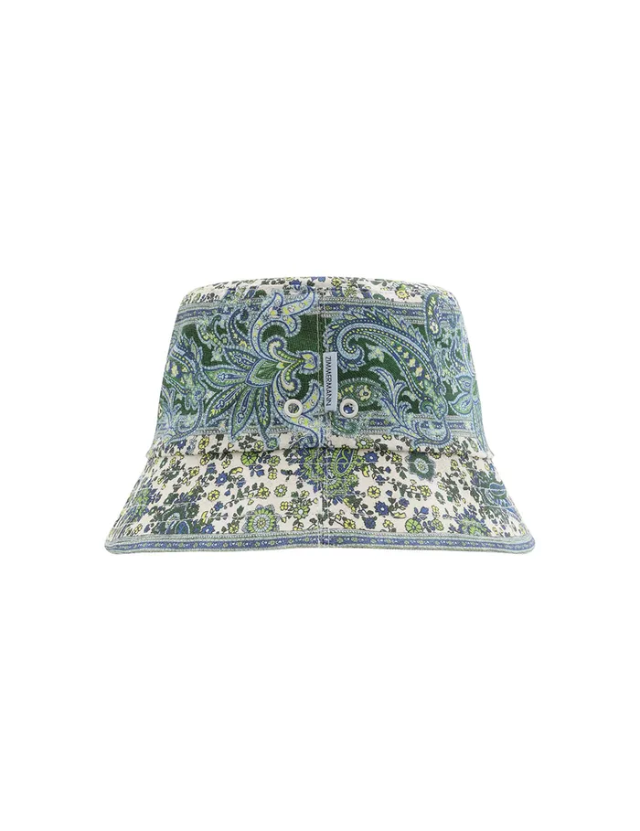 Women Zimmermann Hats Printed Canvas Bucket Hat Green Paisley