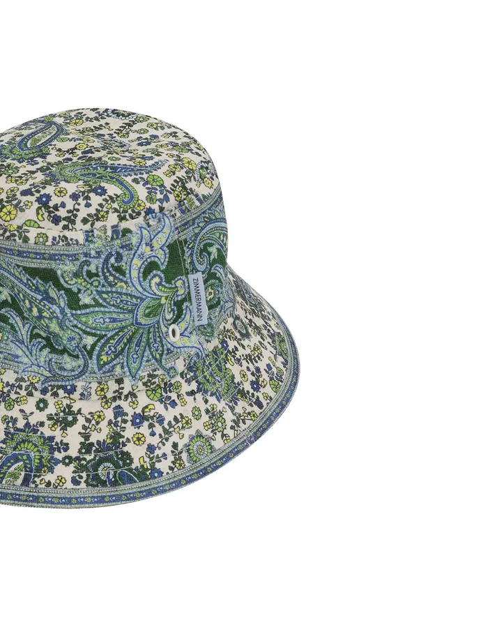 Women Zimmermann Hats Printed Canvas Bucket Hat Green Paisley