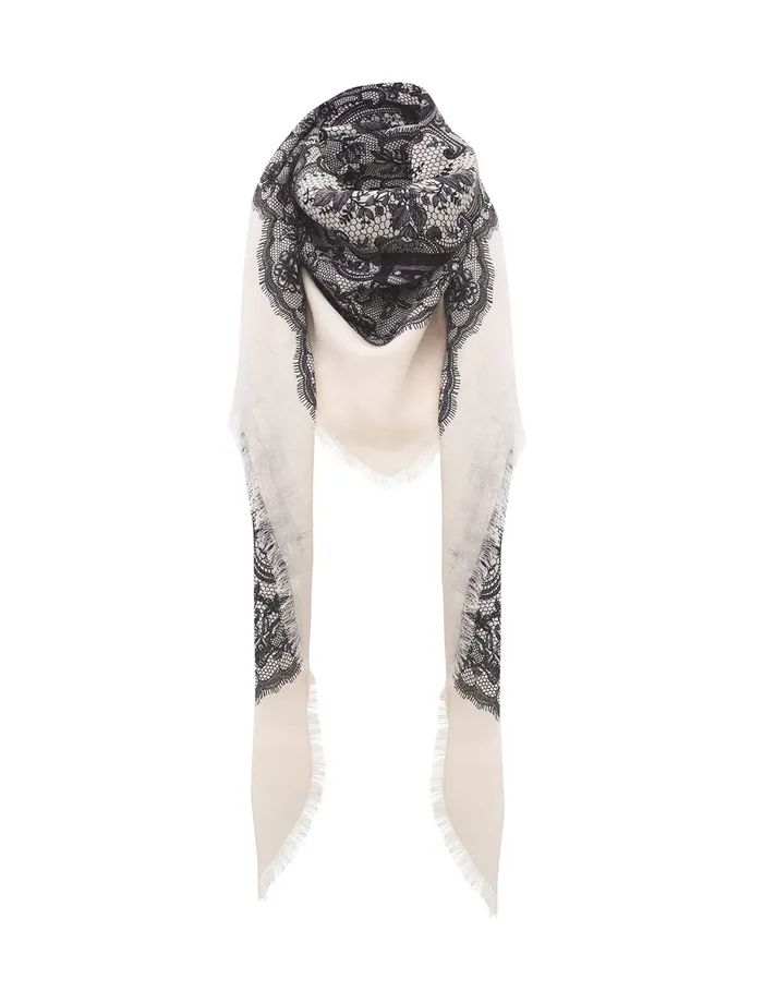 Women Zimmermann Scarves Printed Shawl Locket Lace Ivory