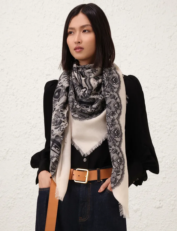 Women Zimmermann Scarves Printed Shawl Locket Lace Ivory