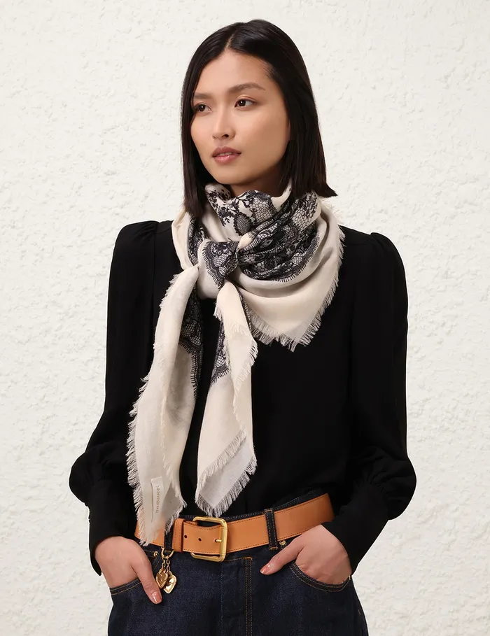 Women Zimmermann Scarves Printed Shawl Locket Lace Ivory