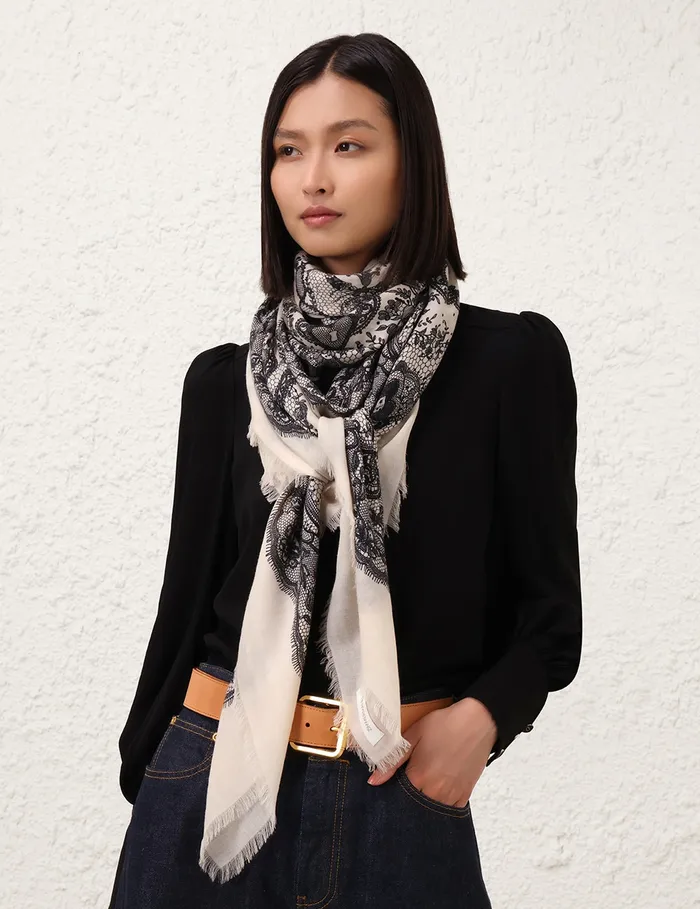 Women Zimmermann Scarves Printed Shawl Locket Lace Ivory