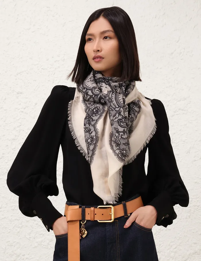 Women Zimmermann Scarves Printed Shawl Locket Lace Ivory