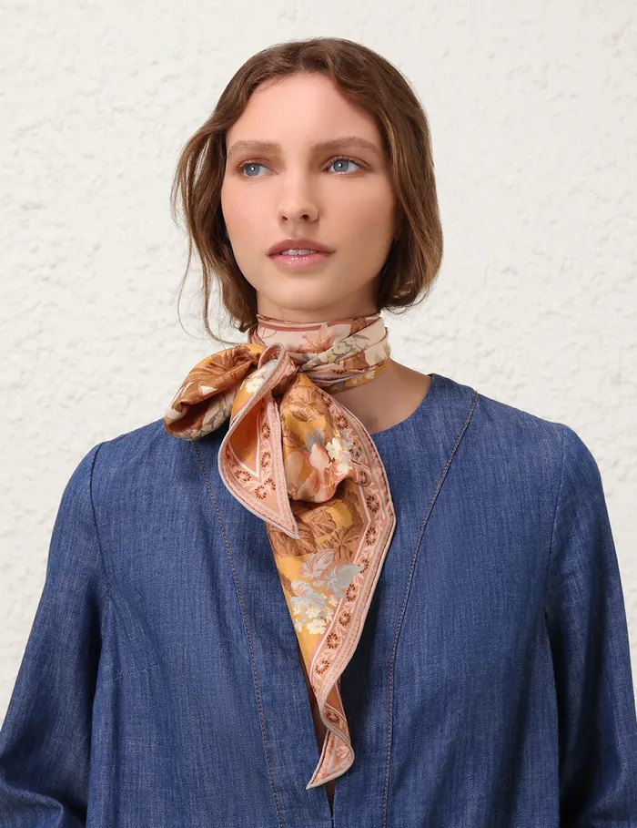 Women Zimmermann Scarves Printed Silk Neckscarf Mustard Floral