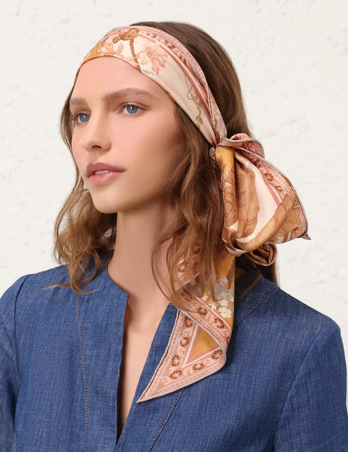 Women Zimmermann Scarves Printed Silk Neckscarf Mustard Floral