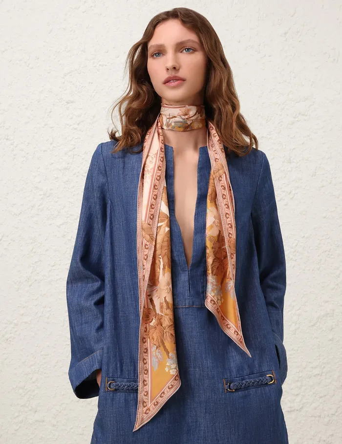 Women Zimmermann Scarves Printed Silk Neckscarf Mustard Floral