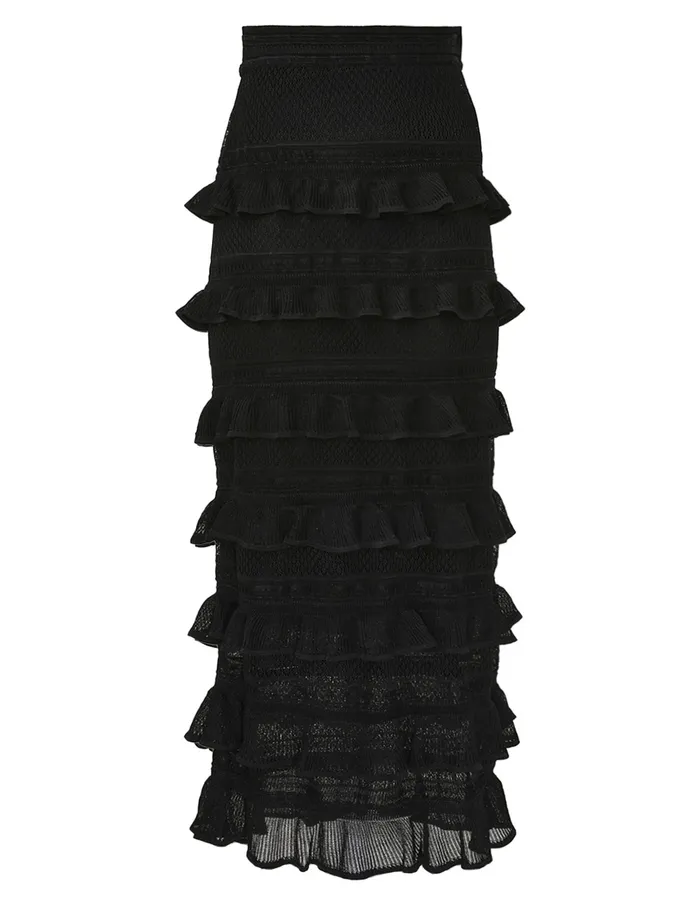 Women Zimmermann Skirts Crush Frilled Midi Skirt Black