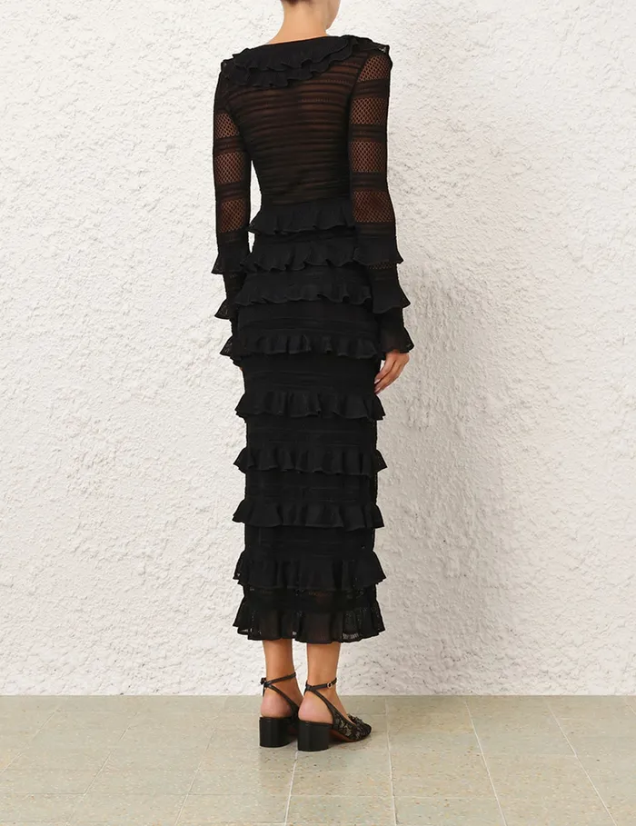 Women Zimmermann Skirts Crush Frilled Midi Skirt Black