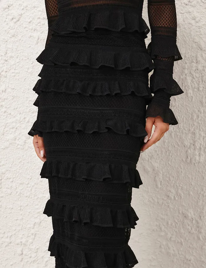 Women Zimmermann Skirts Crush Frilled Midi Skirt Black