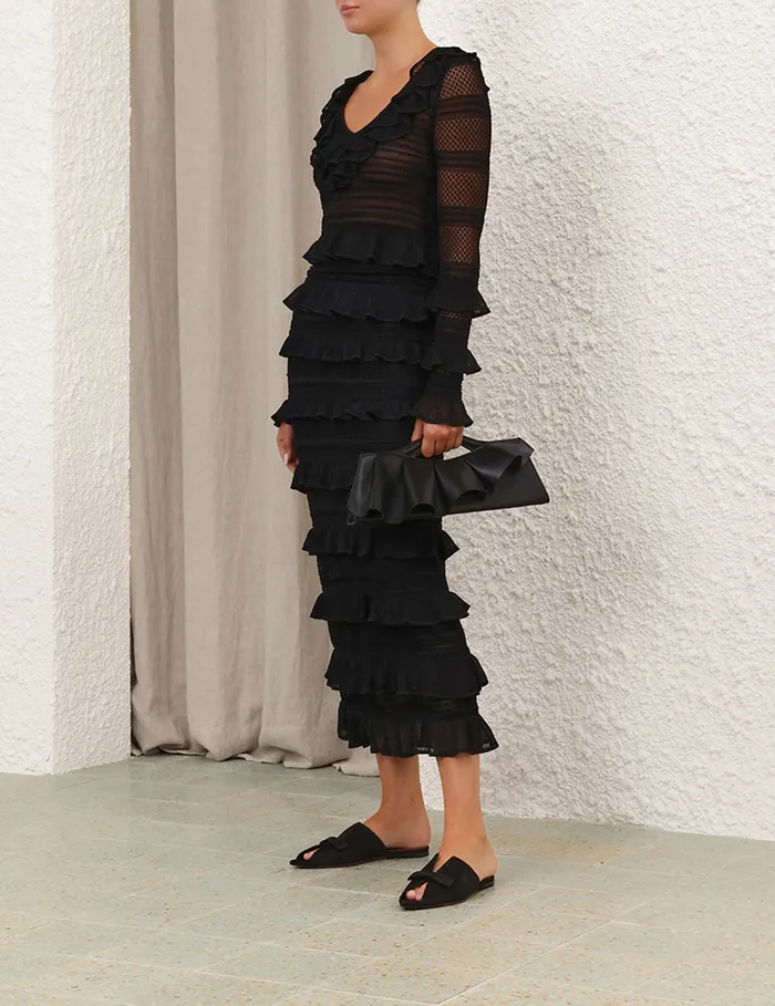 Women Zimmermann Skirts Crush Frilled Midi Skirt Black