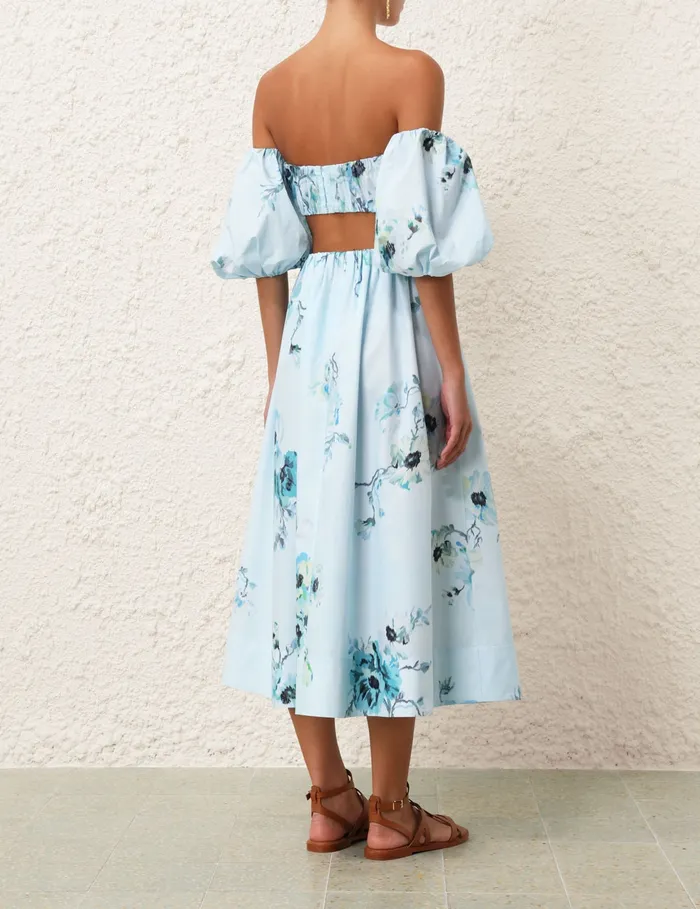 Women Zimmermann Skirts Lightburst Gathered Midi Skirt Aqua Floral