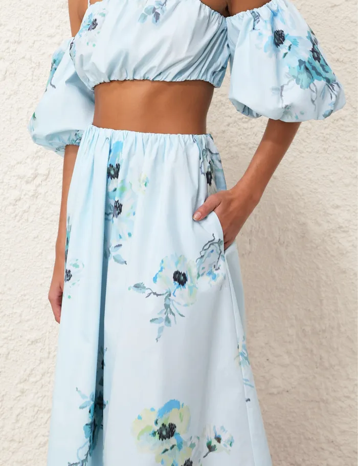 Women Zimmermann Skirts Lightburst Gathered Midi Skirt Aqua Floral
