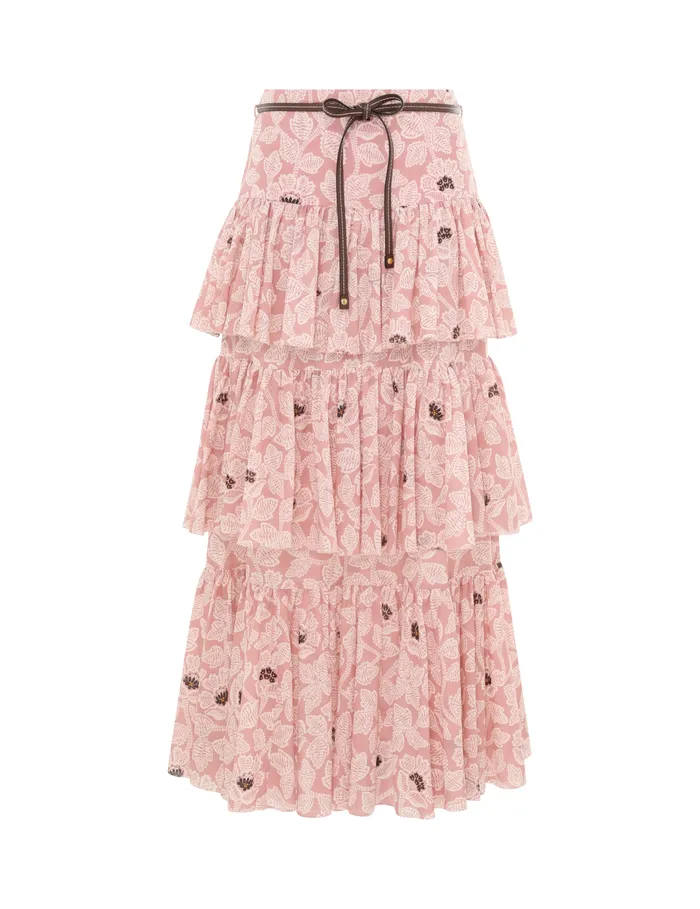 Women Zimmermann Skirts Ottie Tiered Midi Skirt Dusty Rose Floral