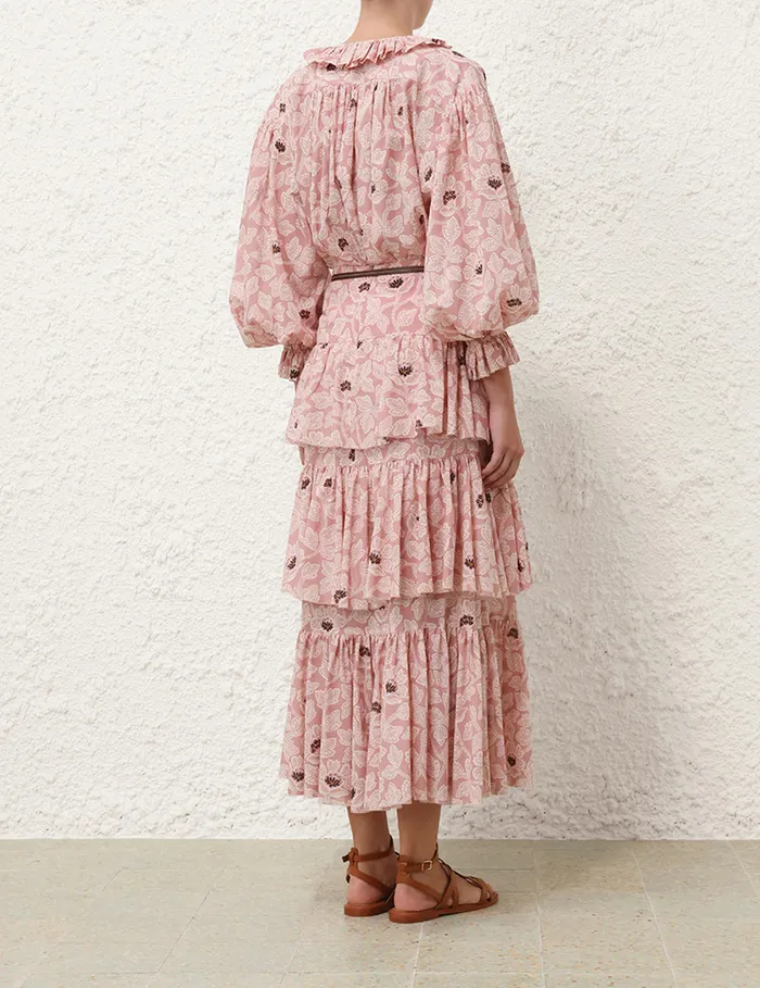 Women Zimmermann Skirts Ottie Tiered Midi Skirt Dusty Rose Floral