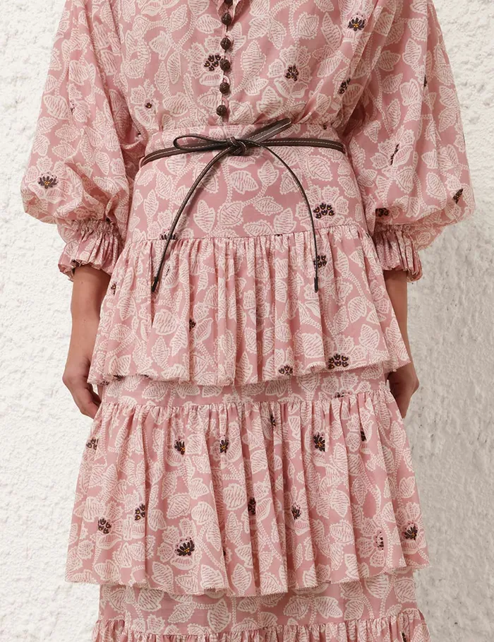 Women Zimmermann Skirts Ottie Tiered Midi Skirt Dusty Rose Floral
