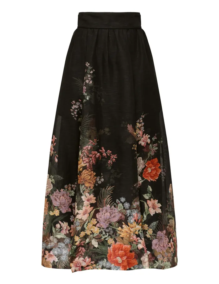 Women Zimmermann Skirts Pavilion Gathered Midi Skirt Black Multi Floral