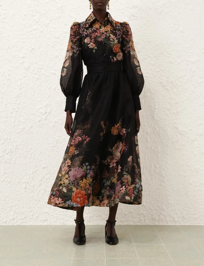 Women Zimmermann Skirts Pavilion Gathered Midi Skirt Black Multi Floral