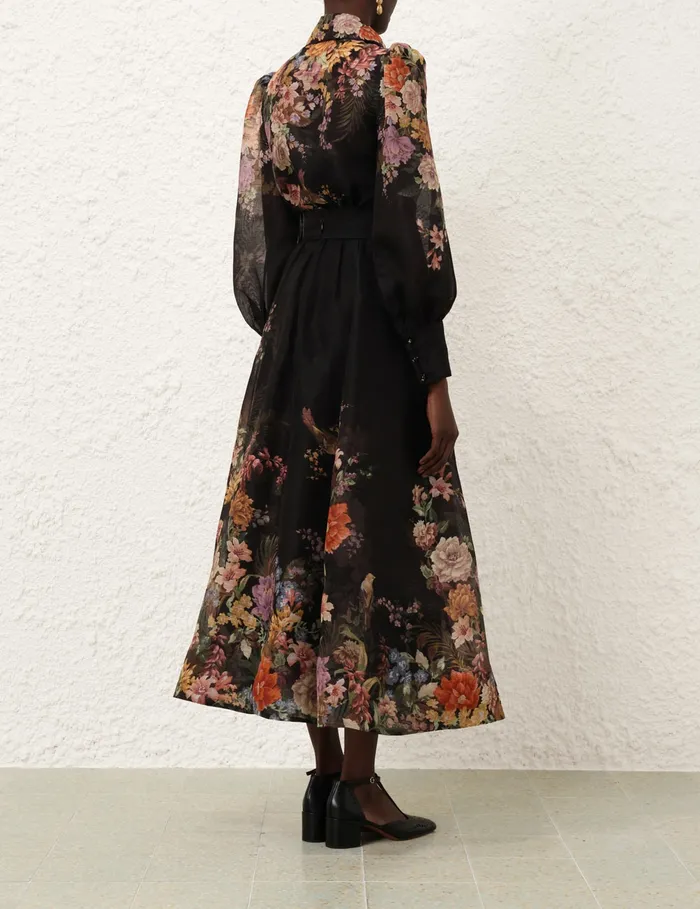 Women Zimmermann Skirts Pavilion Gathered Midi Skirt Black Multi Floral