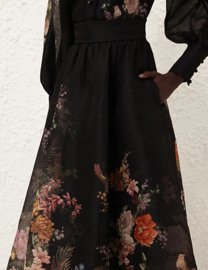 Women Zimmermann Skirts Pavilion Gathered Midi Skirt Black Multi Floral