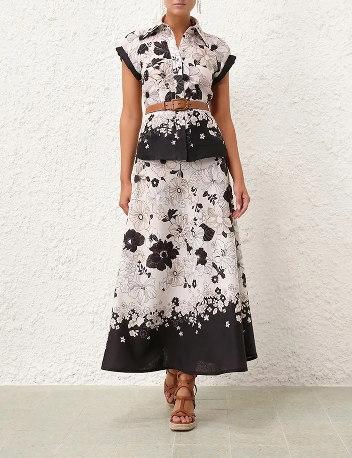 Women Zimmermann Skirts Pop Bias Midi Skirt Ivoryblack Floral