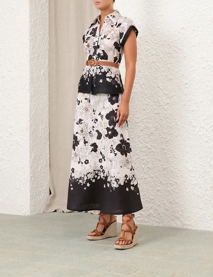 Women Zimmermann Skirts Pop Bias Midi Skirt Ivoryblack Floral