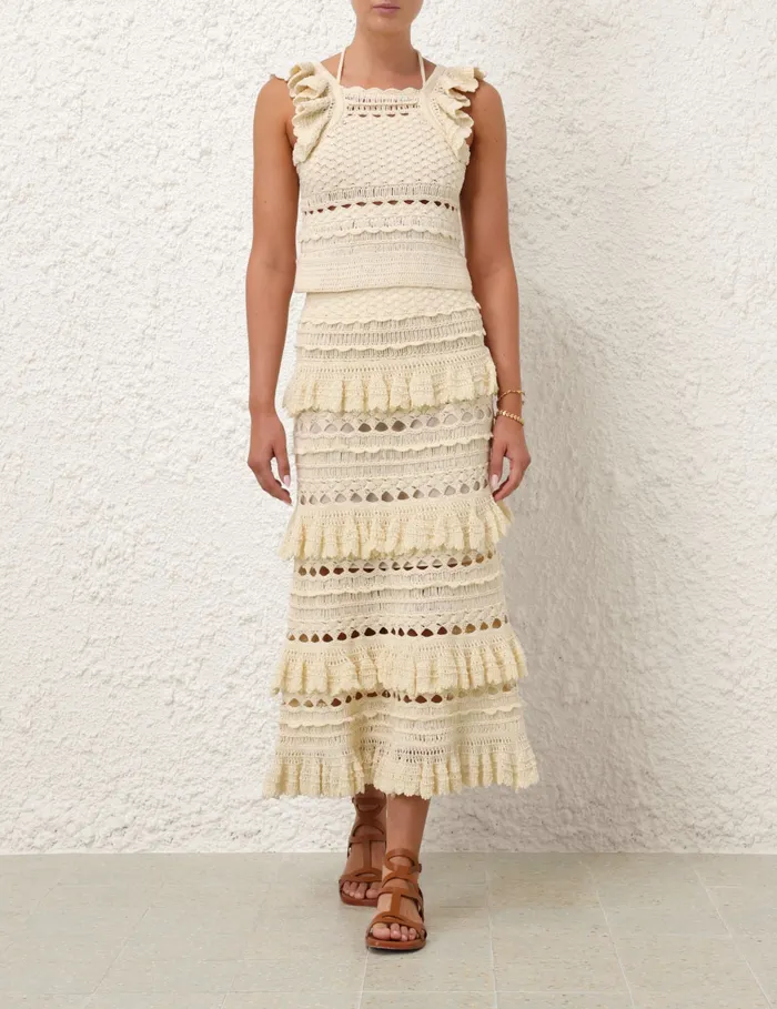 Women Zimmermann Skirts Waverly Crochet Midi Skirt Cream