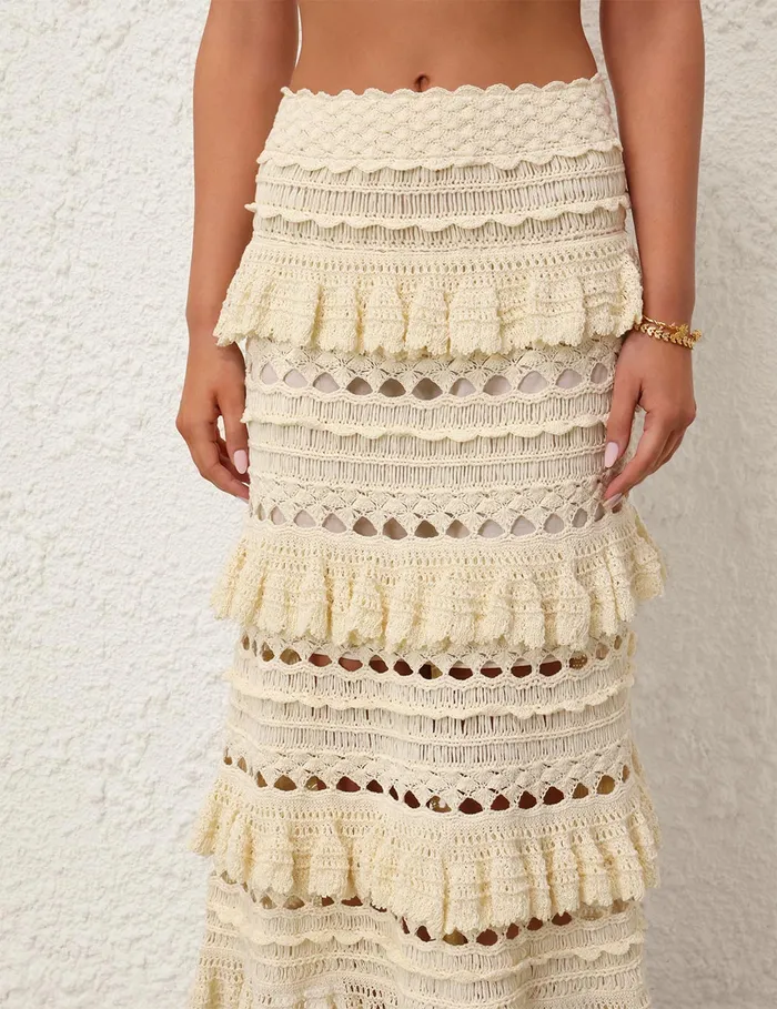 Women Zimmermann Skirts Waverly Crochet Midi Skirt Cream