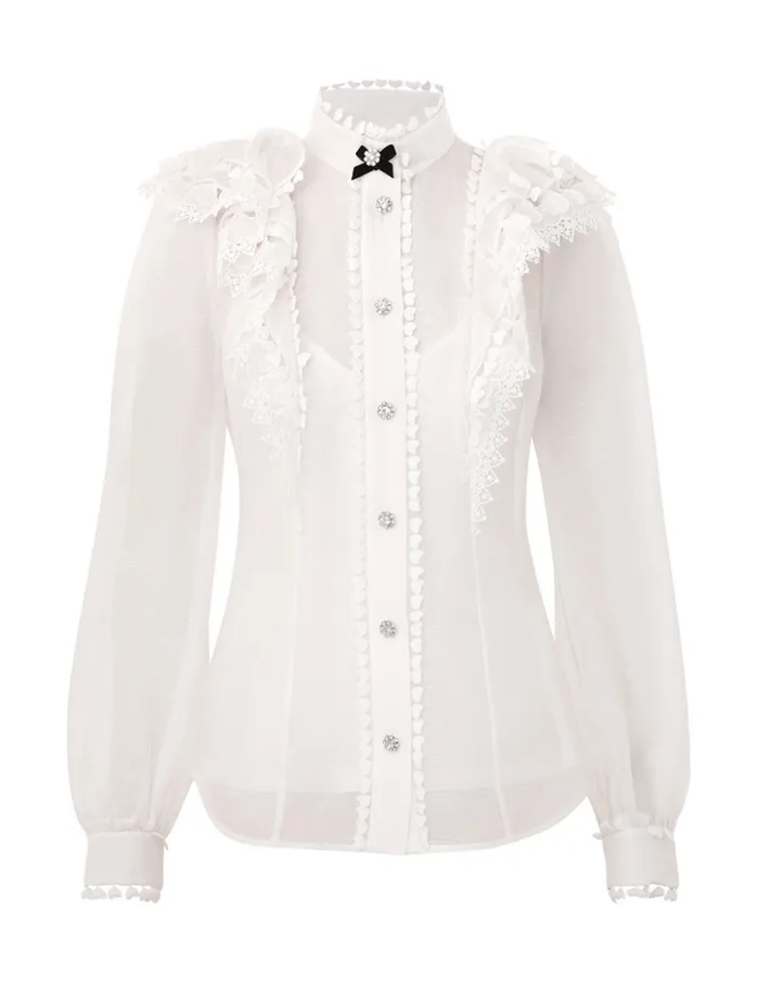 Women Zimmermann Tops Crush Heart Embellished Blouse Cream