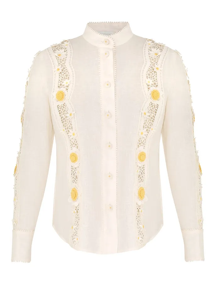 Women Zimmermann Tops Everley Flower Trim Shirt Ivory
