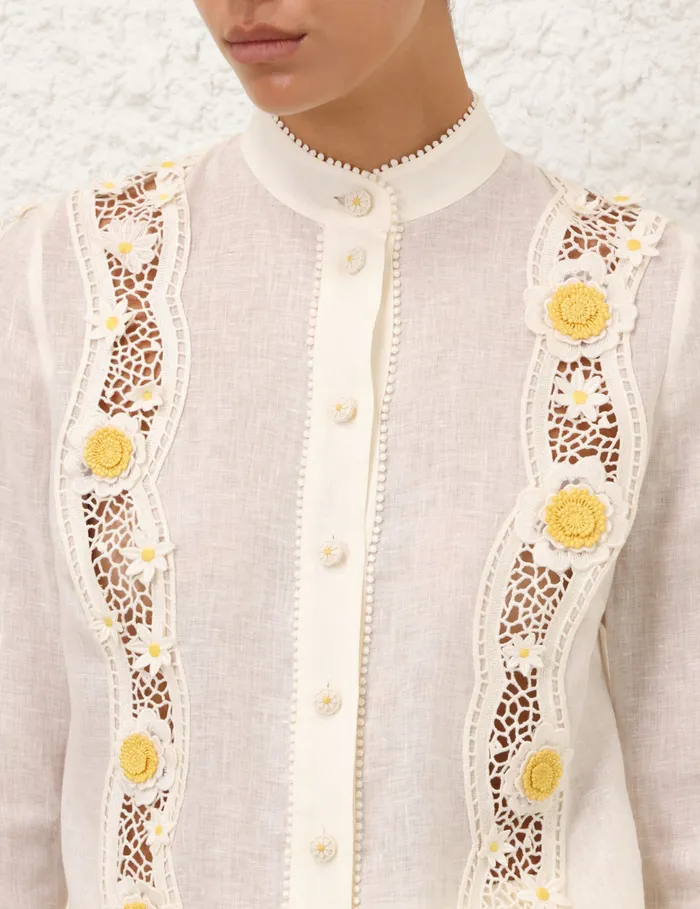 Women Zimmermann Tops Everley Flower Trim Shirt Ivory
