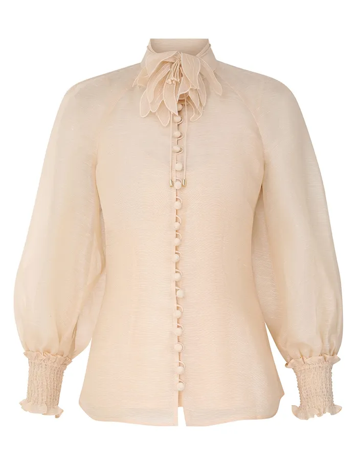Women Zimmermann Tops Illustration Buttoned Blouse Cream
