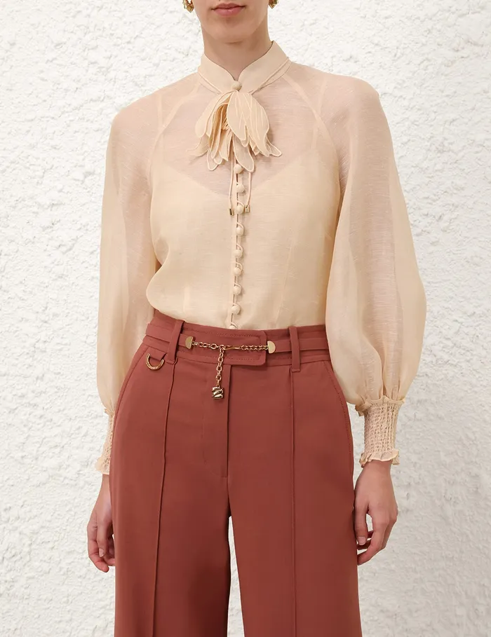 Women Zimmermann Tops Illustration Buttoned Blouse Cream