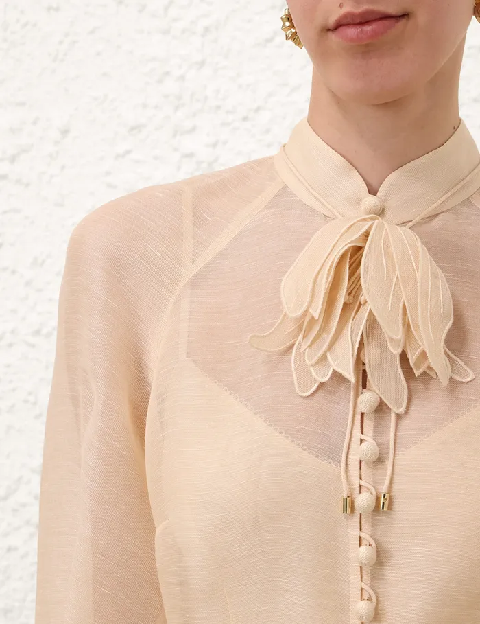 Women Zimmermann Tops Illustration Buttoned Blouse Cream