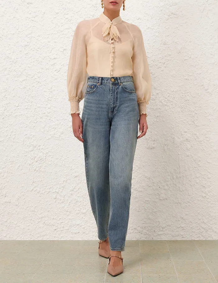 Women Zimmermann Tops Illustration Buttoned Blouse Cream