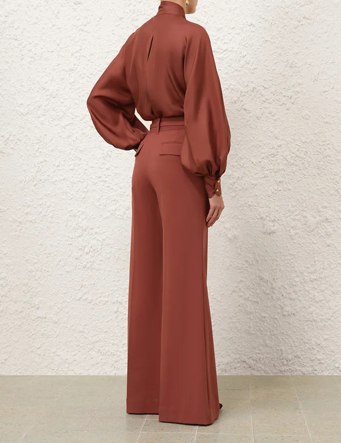 Women Zimmermann Tops Illustration Tie Neck Blouse Lipstick