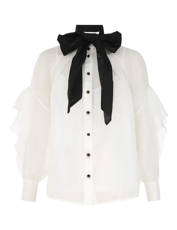 Women Zimmermann Tops Illustration Waterfall Shirt Ivory