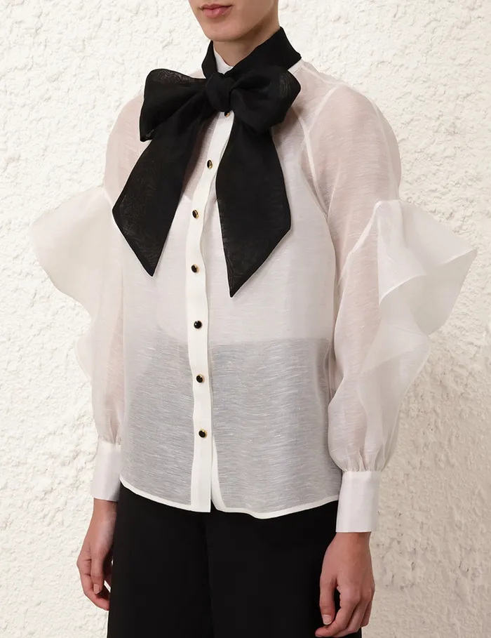 Women Zimmermann Tops Illustration Waterfall Shirt Ivory