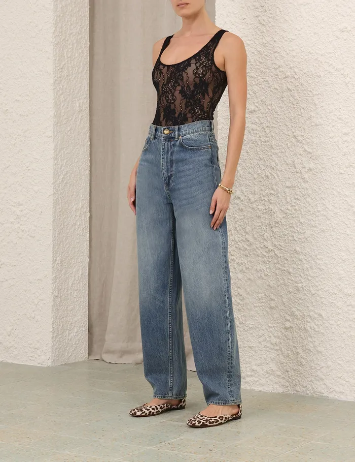 Women Zimmermann Tops Scoop Neck Bodysuit Black
