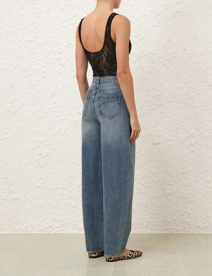 Women Zimmermann Tops Scoop Neck Bodysuit Black