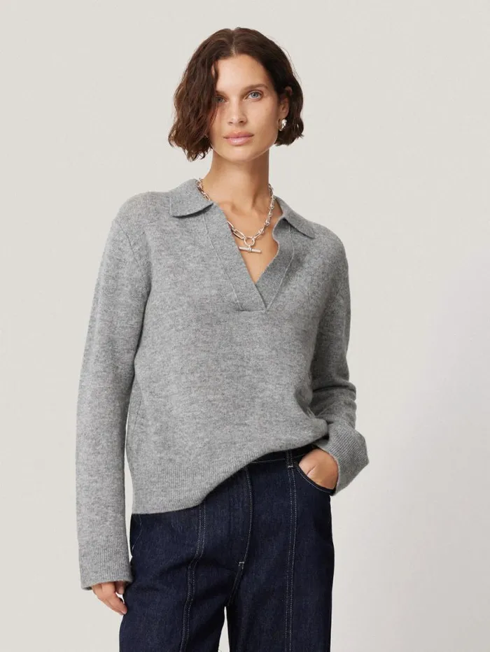 Wool Cashmere Blend Collar Jumper Light Grey Women Jigsaw Knitwear and Cashmere