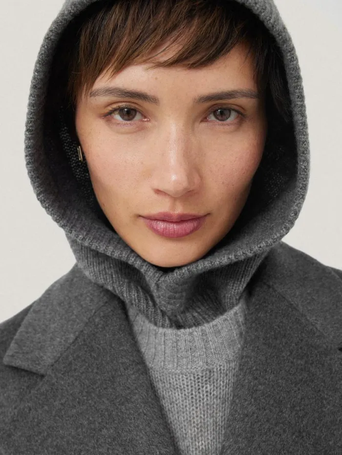 Wool Cashmere Blend Hooded Snood Grey Women Jigsaw Ponchos and Scarves