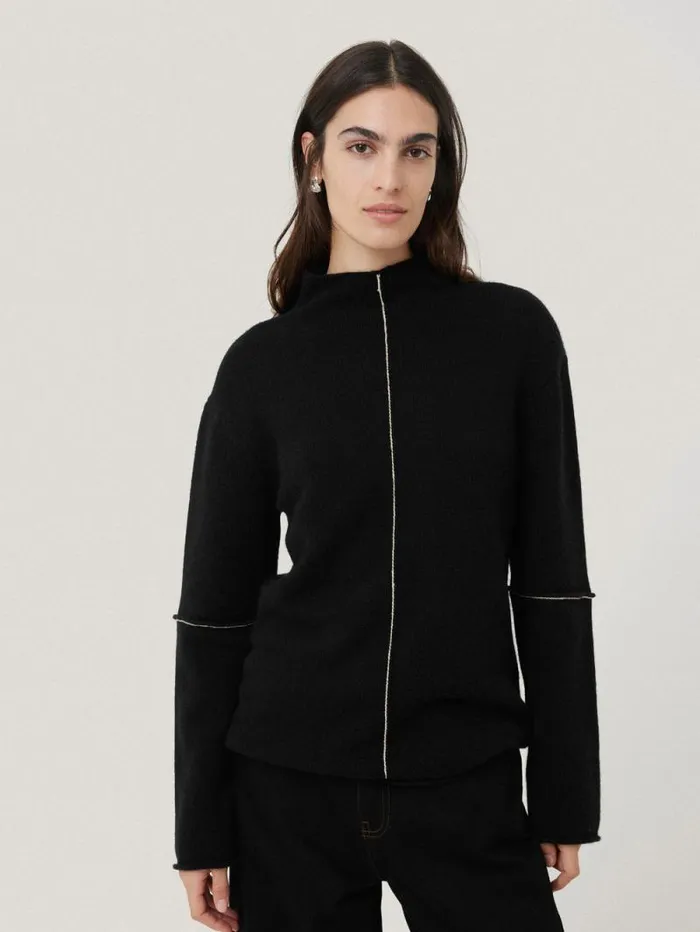 Wool Cashmere Blend Line Jumper Black Women Jigsaw Knitwear and Cashmere