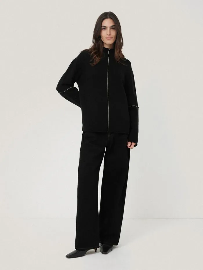 Wool Cashmere Blend Line Jumper Black Women Jigsaw Knitwear and Cashmere