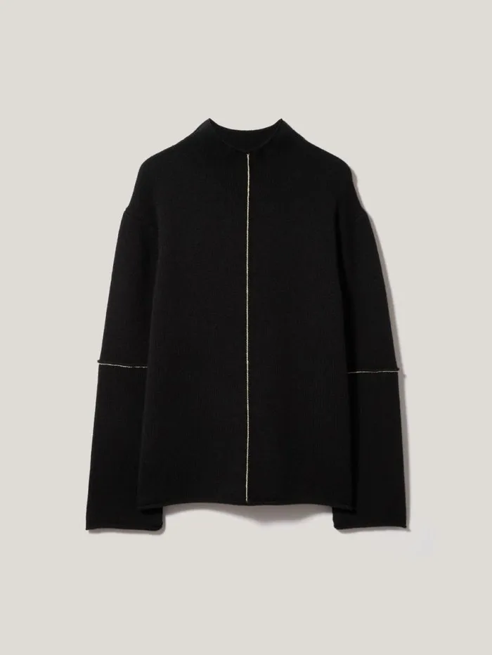 Wool Cashmere Blend Line Jumper Black Women Jigsaw Knitwear and Cashmere