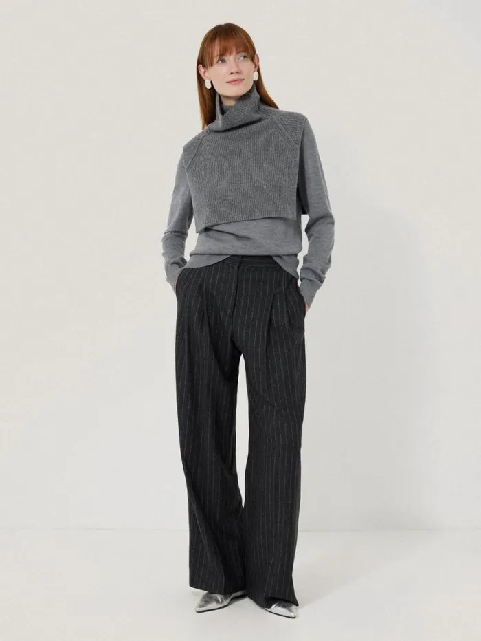 Wool Cashmere Roll Neck Bib Grey Women Jigsaw Knitwear and Cashmere