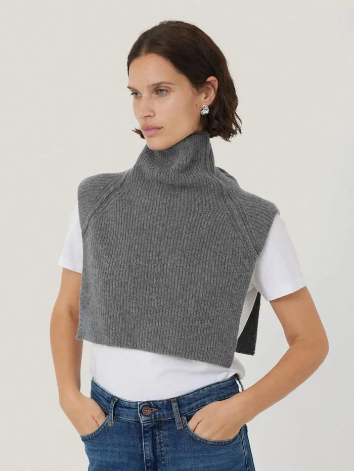 Wool Cashmere Roll Neck Bib Grey Women Jigsaw Knitwear and Cashmere