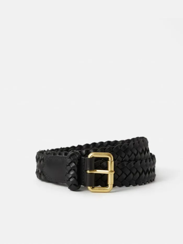 Woven Leather Belt Black Women Jigsaw Belts